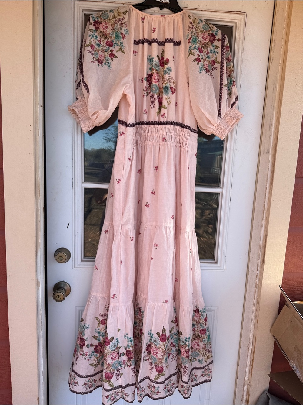 Anthropologie Blush Pink Floral Maxi Dress with Puff Sleeves - Picture 2 of 7